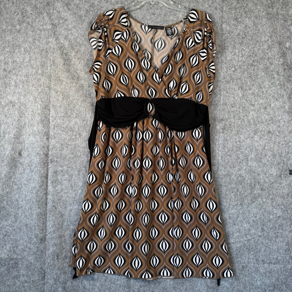 Y2K Apostrophe Babydoll Tunic top Dress Womens XL Tie Waist Retro Stretch